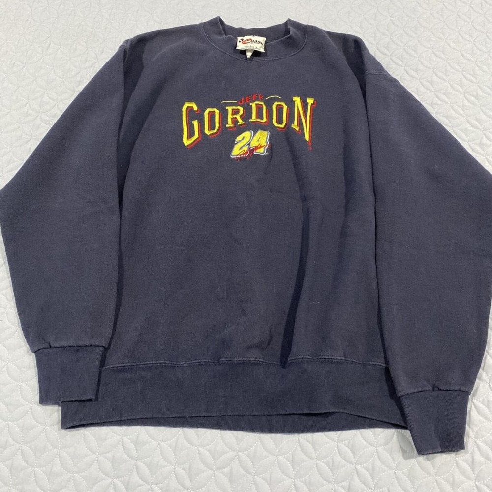 Vintage Jeff Gordon Sweatshirt Mens L Blue Nascar Racing Motorsport Sweat Shirt